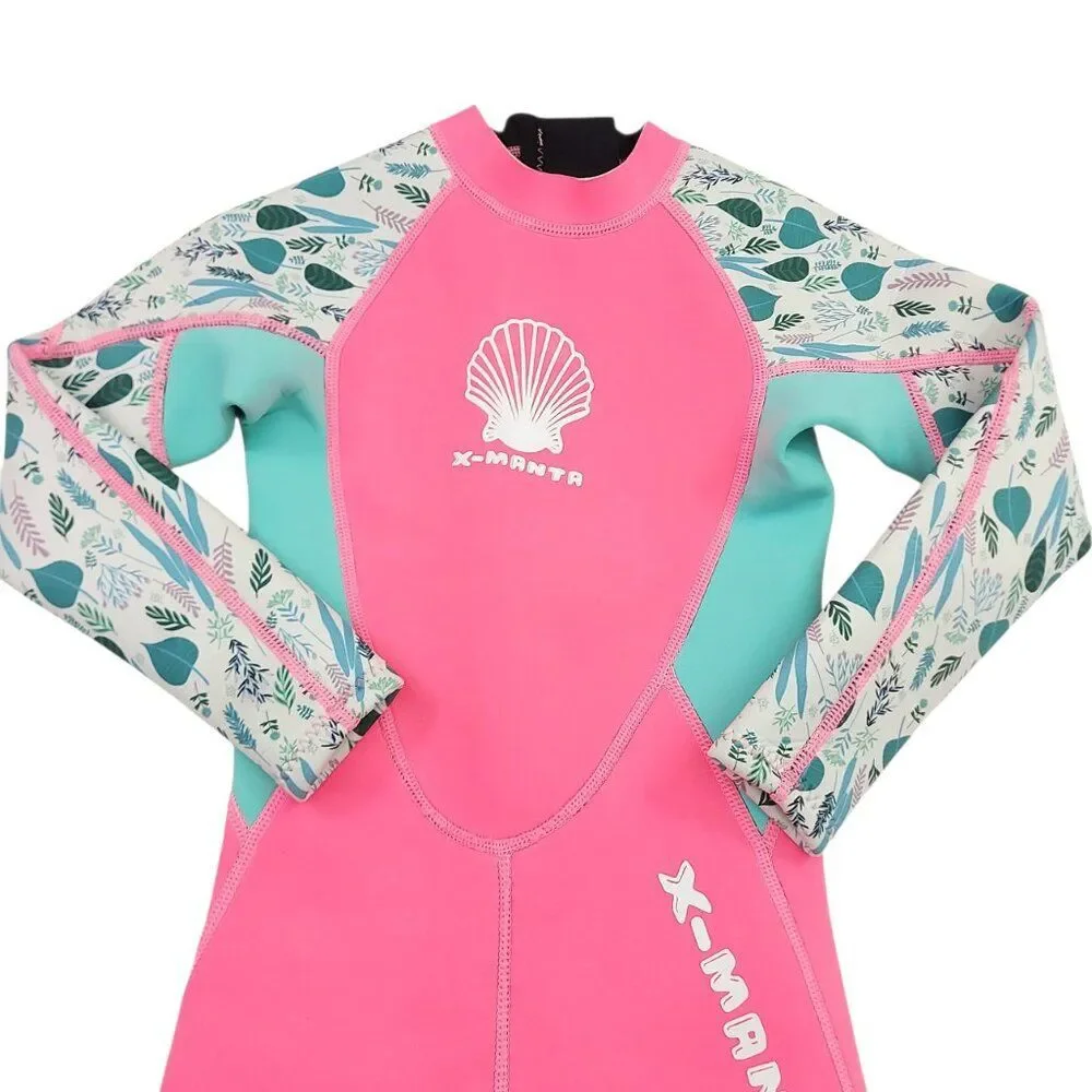 X Manta Wetsuit Girls XL/6 Pink Neoprene Back Zip Full Surfing Diving Swimming